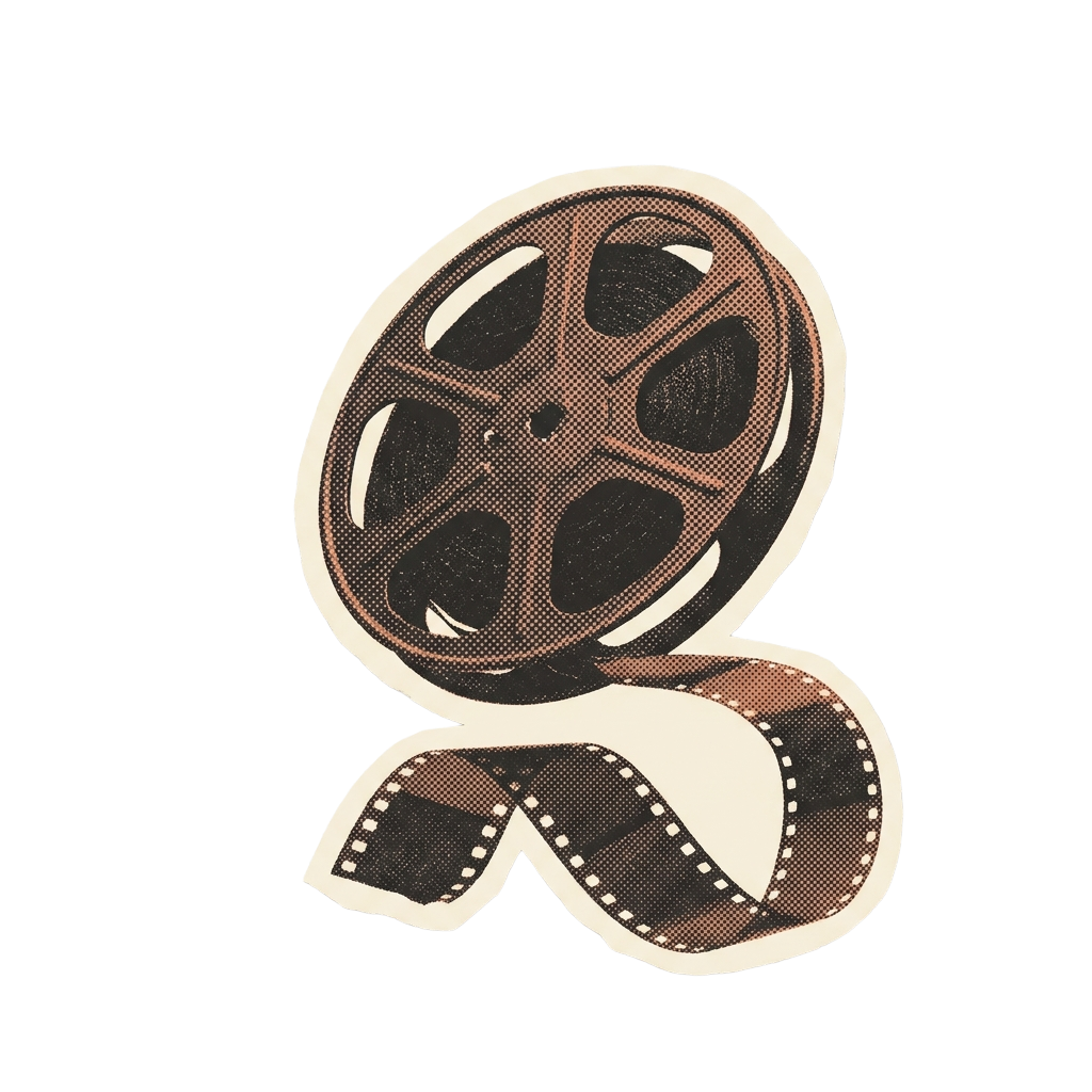Cut-out collage of a spinning film reel